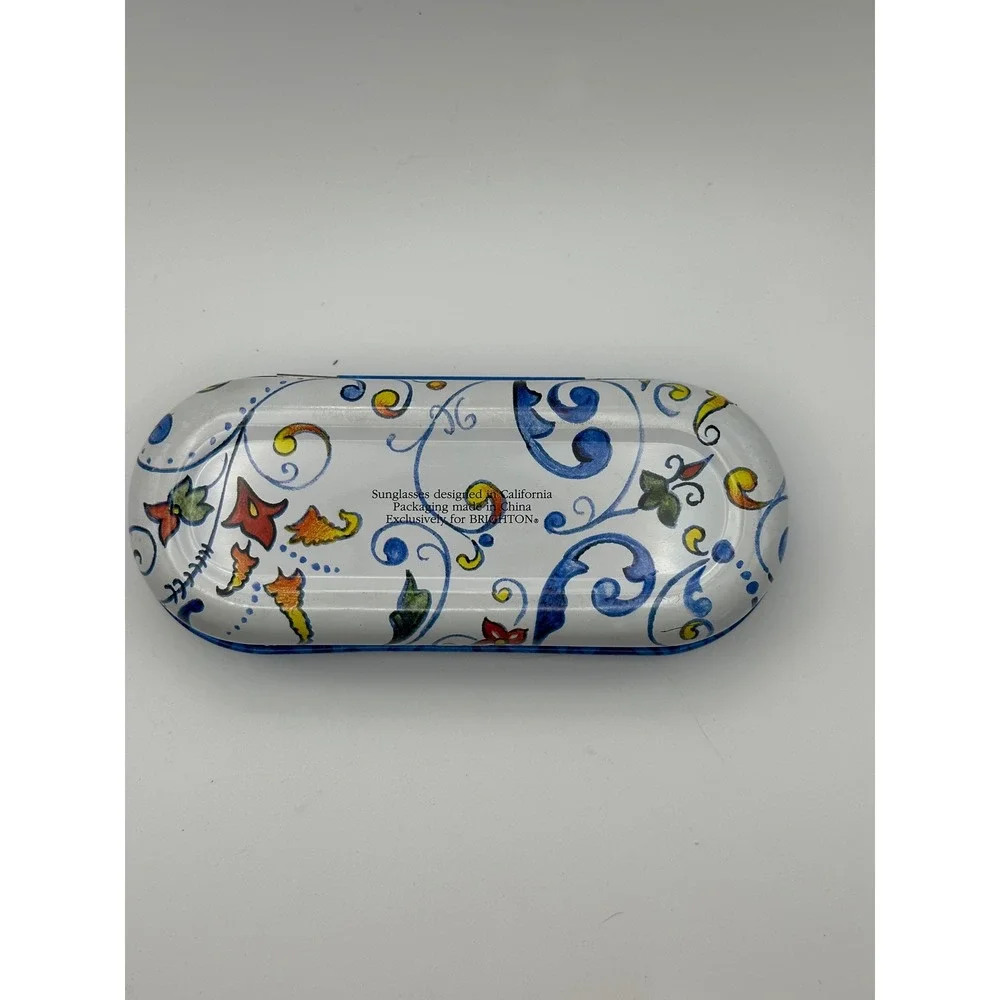 Brighton Hard Shell Sunglasses Case Blue Yellow Floral Scroll Metal Tin Eyewear